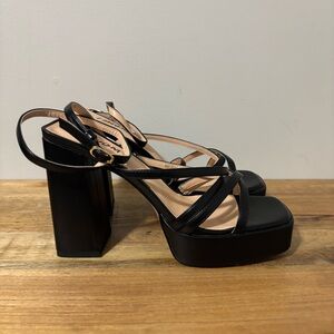 ISNOM Black Strappy Heels with Square Toe | Womens Sz 11